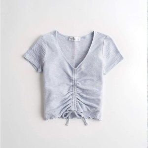 HollisterCo Textured Cinch-Front Crop Top (Blue) S